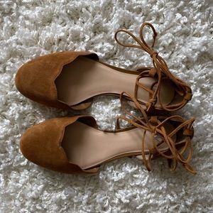 BP | Sophie Lace-Up Scalloped Suede Flats Cognac 6